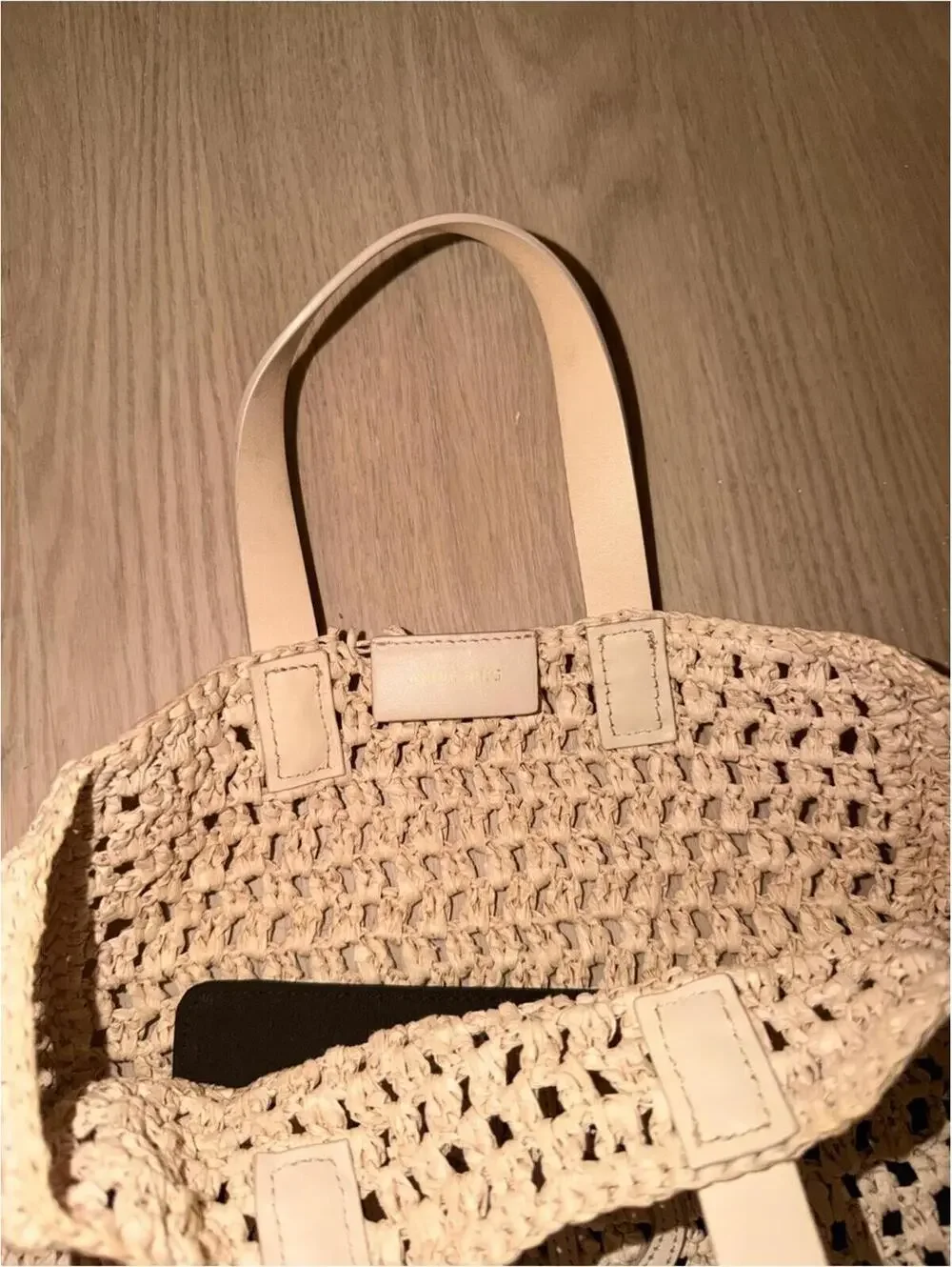 Anine Bing Cream Crochet mini Tote Bag